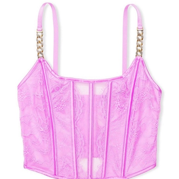 Victoria's Secret Corset Size L Gold Chain Straps adjustable Back Closure Pink - Picture 9 of 9